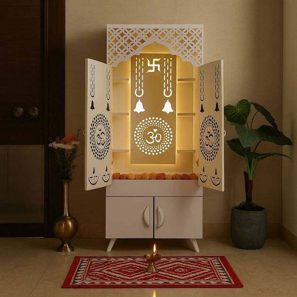 Flipkart Perfect Homes Studio Divine Dwelling 17001 Pooja Mandir|Temple for Home & Office with Led Back Light Engineered Wood Home Temple