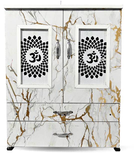 MARECARA WOODS “MARECARA Divine White Mandir – LED Light & Door | Marble Finish Engineered Wood Home Temple