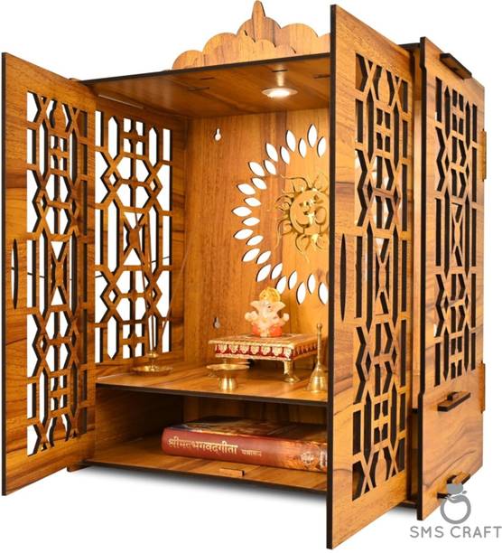 PPJ CRAFT Temple Mandir for Home with Door | Wooden MDF, Assembly Required | LED Light Engineered Wood Home Temple