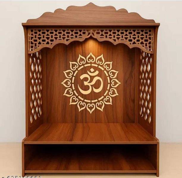 The Laptev Wooden Home Pooja Mandir with Om Carved Design Solid Wood Home Temple