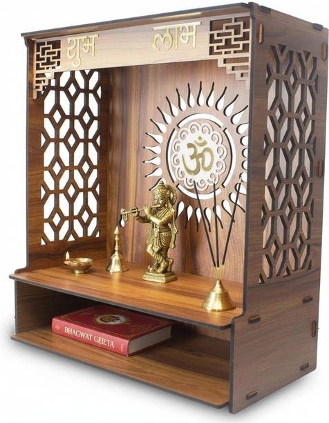 Gojeeva Engineered Wooden LED Temple Handcrafted Design Pooja Mandir for Home & Office Engineered Wood Home Temple