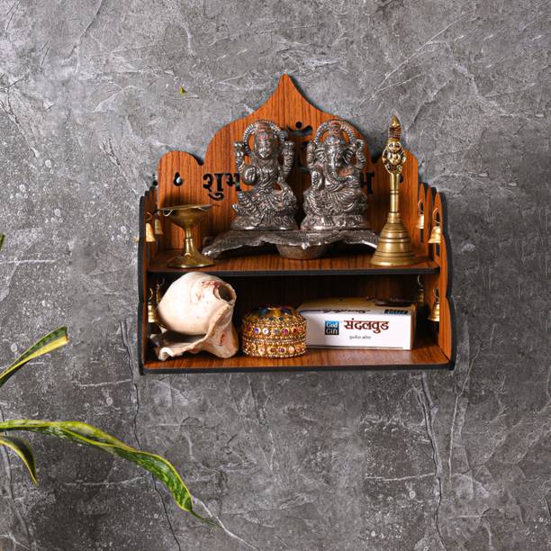 TrendyHouse Premium Wooden Om Carved Pattern Devghar, Set-Top Box Stand Mandir Temple Decorative Showpiece  -  20.3 cm