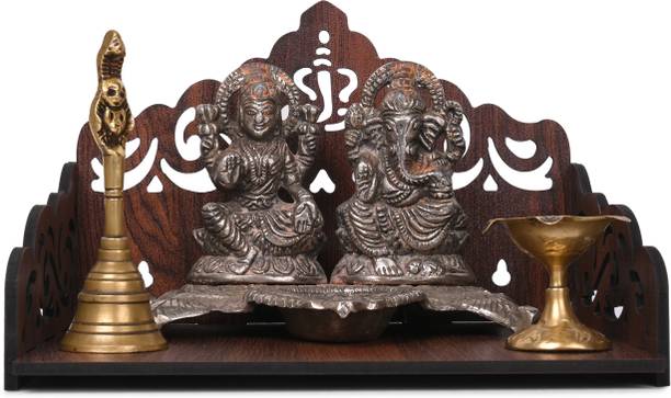 Gojeeva Premium Ganesh Ji Carved Pattern Devghar, Set-Top Box Stand Wooden Mandir Temple Engineered Wood Home Temple