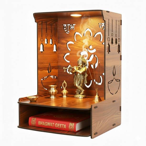 Gojeeva Kraft Engineered Wooden LED Temple Handcrafted Design Pooja Mandir for Home & Office Engineered Wood Home Temple