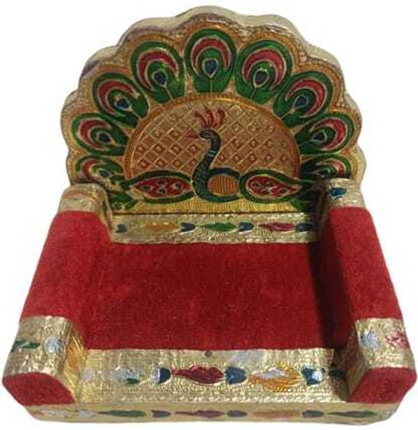 jaisakshi Handicraft Wooden Meenakari Peacock Design Laddu Gopal Singhasan |Golden|Size 4 Solid Wood Home Temple