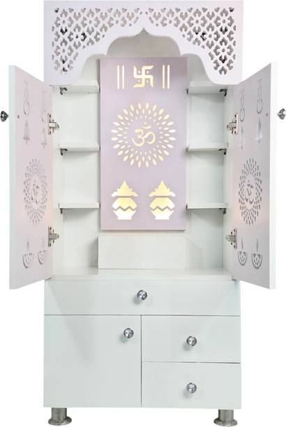 Old Wolf Furniture White Wooden Temple For Home With LED Light & Storage Drawers - Engineered Wood Home Temple