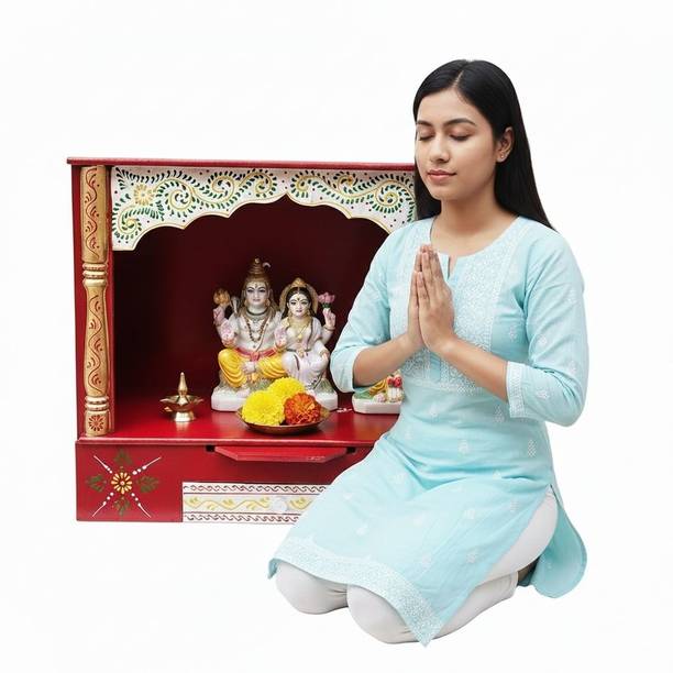 Bhagwati Wooden Temple For Home/Wooden Puja Mandir For Home Engineered Wood Home Temple