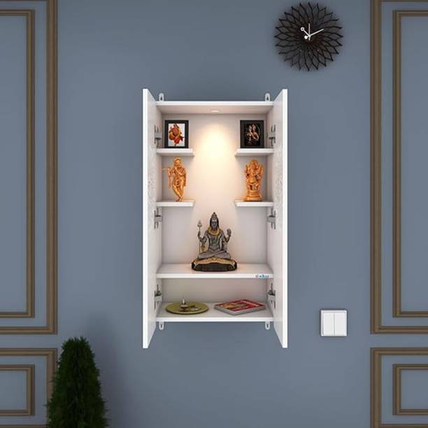 FURNIWUD Spirit Led Light Wall Temple Shelf Puja Mandir for Office & Home Decoration Engineered Wood Home Temple