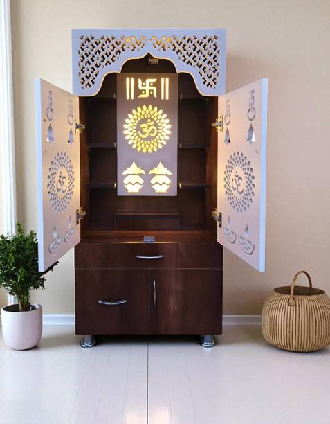 Flipkart Perfect Homes Premium quality Brown Home Temple|Pooja Unit|Pooja Mandir| inbuilt LED light Engineered Wood Home Temple