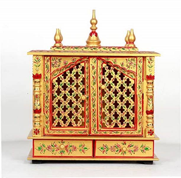 Murfi (Mandir) Temple for Home Pooja, Arti with Drawer Solid Wood Home Temple