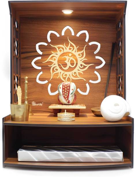 UBLGIFT&CREATIONENT LED LIGHT POOJA MANDIR WITH OM SYMBOL Solid Wood Home Temple