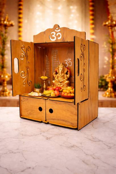 Expro Divine Aura Wooden Pooja Mandir with Storage Drawers Engineered Wood Home Temple