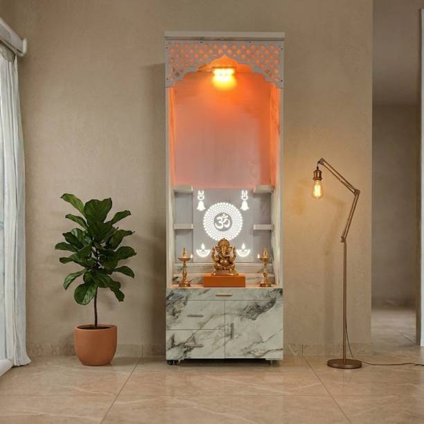 HAKIM Divine Marble LED Pooja Mandir Solid Wood Home Temple