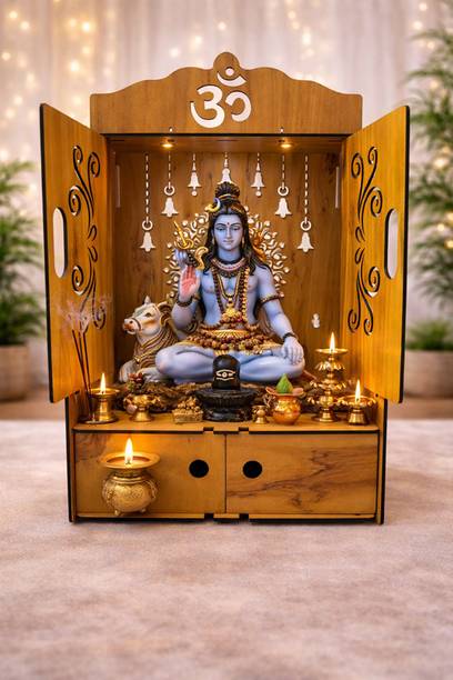 Expro Bell Design Om Mandir with Hanging Pattern Engineered Wood Home Temple