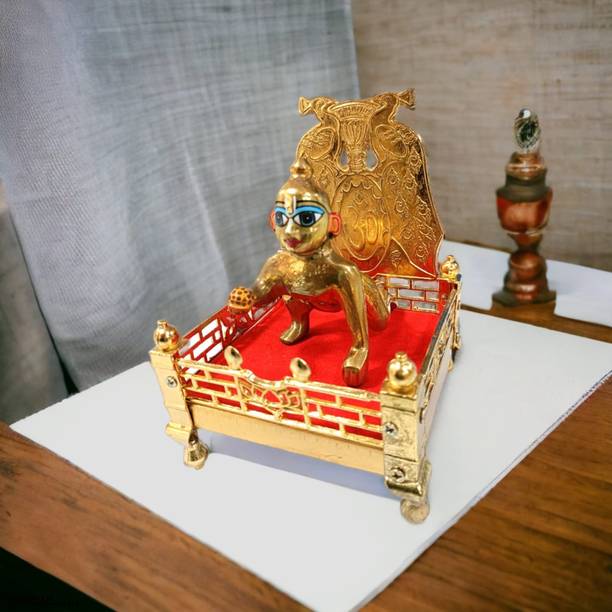 Dev Samagri Ladoo Gopal Metal Singhasan for Temple Mandir Puja Idol Decoration Items (Large) Metal Home Temple