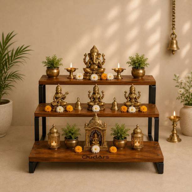 SVMTRADER Multi-Purpose Mandir Shelf for God Idols, Diyas & Pooja Engineered Wood Home Temple