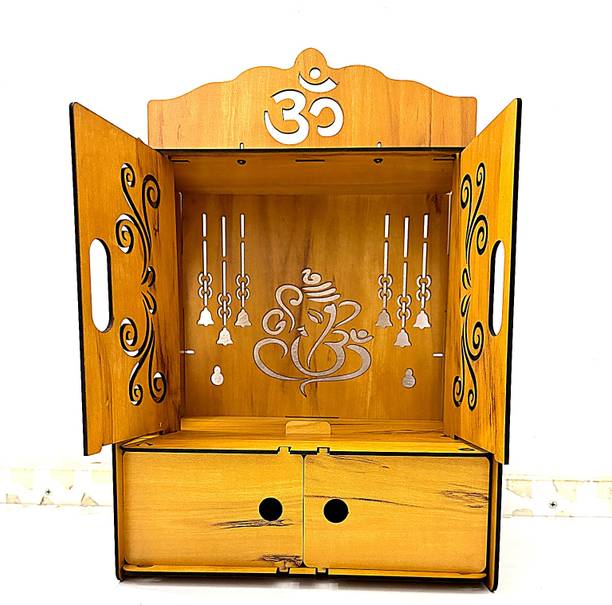 Expro Wooden Temple for Home with Ganesh Cut Design Pooja Mandir with Doors Engineered Wood Home Temple
