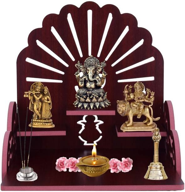 YIXT Wooden Small mandir Handpainted Temple/Pooja Ghar Engineered Wood Home Temple