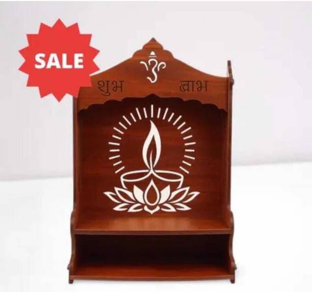 The Laptev Wooden Pooja Mandir for Home with Diya & Lotus Design Solid Wood Home Temple