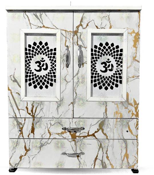 MARECARA WOODS “MARECARA Divine White Mandir – LED Light & Door | Marble Finish Engineered Wood Home Temple