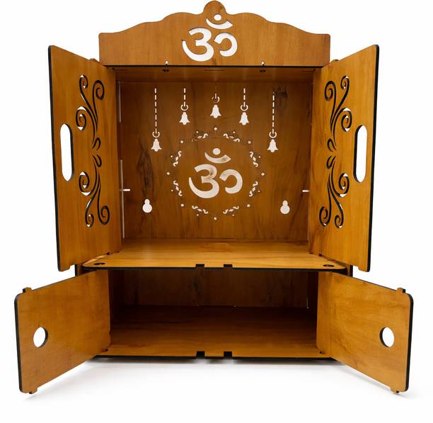 Expro Wooden Temple with Om Cut Design Pooja Mandir with Doors & Storage Drawer Engineered Wood Home Temple