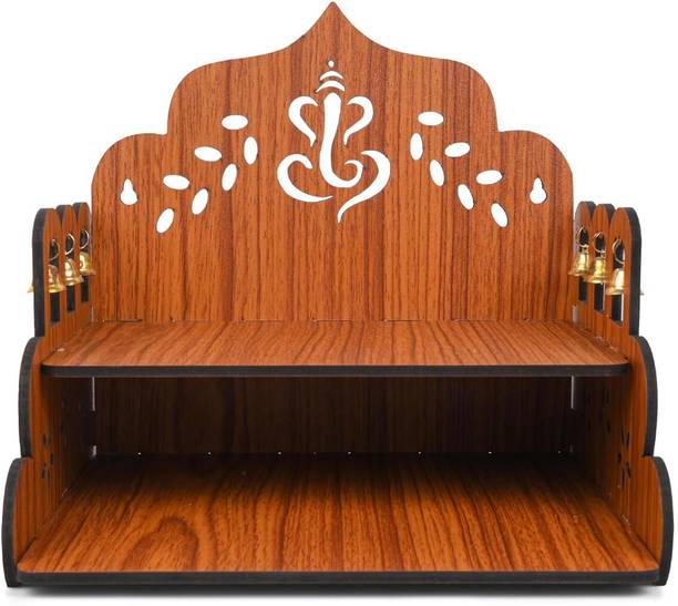 VDCrafts Ganesh Ji Carved Pattern Devghar, Set-Top Box Stand Wooden Mandir Temple Engineered Wood Home Temple