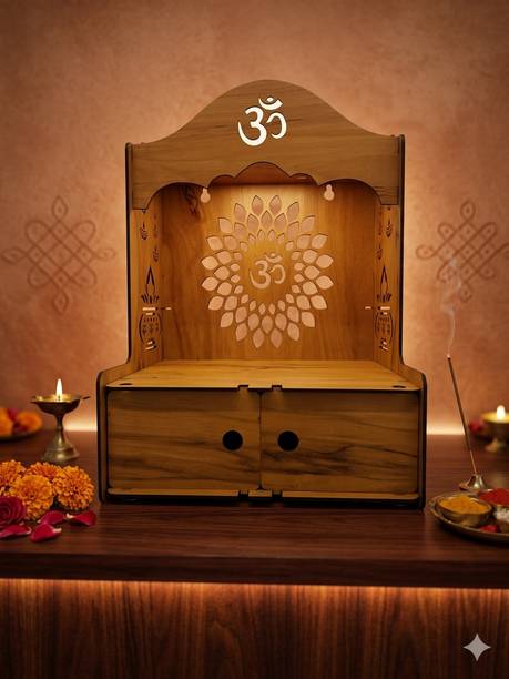 Expro Om Floral Design Wooden Pooja Mandir Solid Wood Home Temple