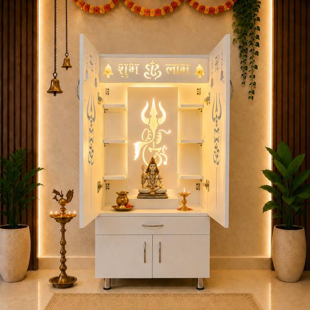 ArhantaCraft Premium quality Home Temple|Pooja Unit|Pooja Mandir| inbuilt led light Engineered Wood Home Temple