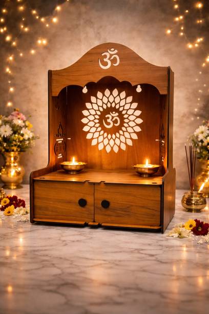 Expro Pooja Mandir with Drawer | Tabletop Temple | Small Wooden Mandir Engineered Wood Home Temple