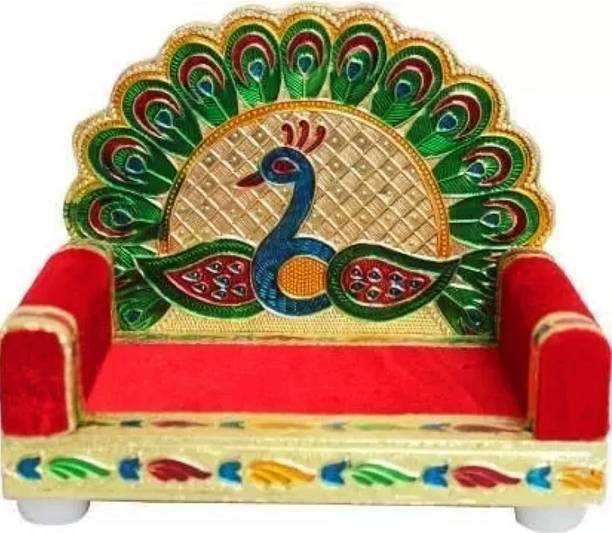 braj bazar Meenakari Work Handcrafted Krishna Laddoo Gopal/Bal Gopal Singhasan (6x6 inch) Solid Wood Home Temple