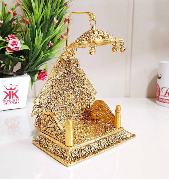 KridayKraft Metal Laddu Gopal Singhasan with Chatra,Krishna Singhasan Gift idol,Religious Metal Home Temple