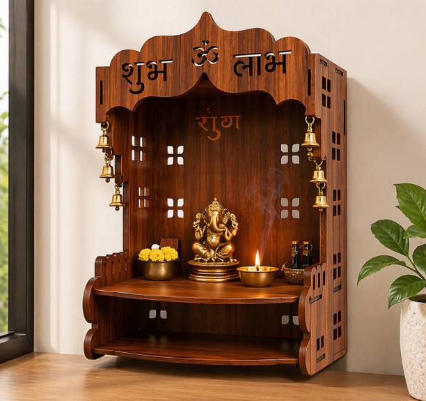 dktextile Wooden Home Temple & Storage Shelf Engineered Wood Home Temple