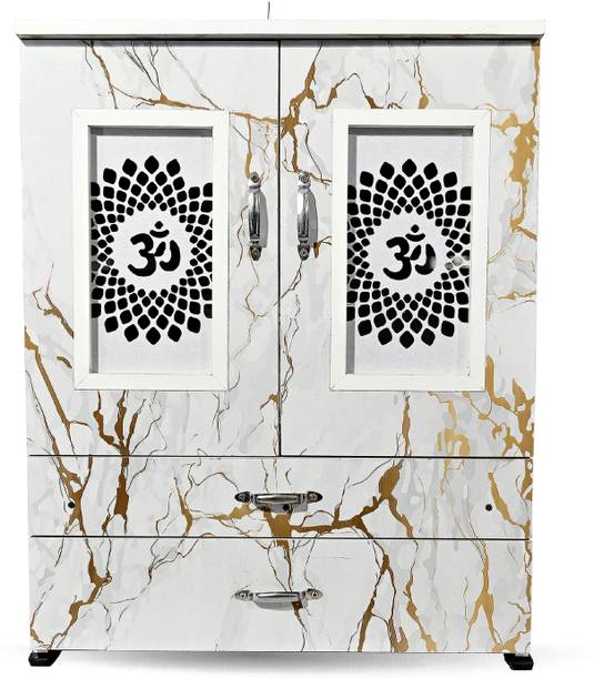 MARECARA WOODS MARECARA Divine White Mandir – LED Light & Door | Marble Finish Engineered Wood Home Temple