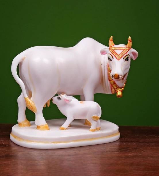 ARTVISION Cow And Calf Statue -Kamdhenu Cow & Baby Idol - GAI Bachda Figurine - Small Cow डेकोरेटिव शोपीस - 5 cm