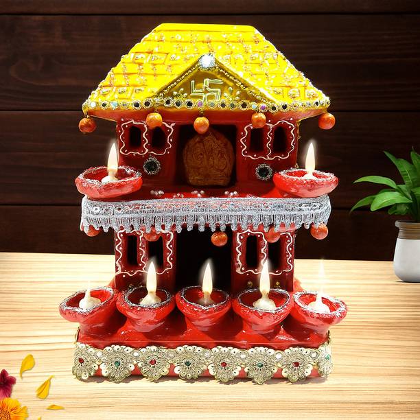 upharkaro Handmade Clay Double Step Decorative Laxmi Ganesh for Diwali Pooja By Upharkaro PVC Foam Board Home Temple