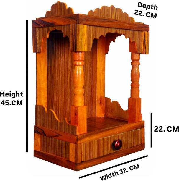 DEVSHREE Wooden Mandir with Storage Drawer Hindu Temple for Home and Office Solid Wood Home Temple