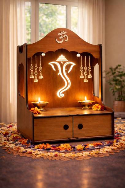 Expro Pooja Mandir with Ganesha Design Temple for Home with Storage Wooden Mandir Engineered Wood Home Temple