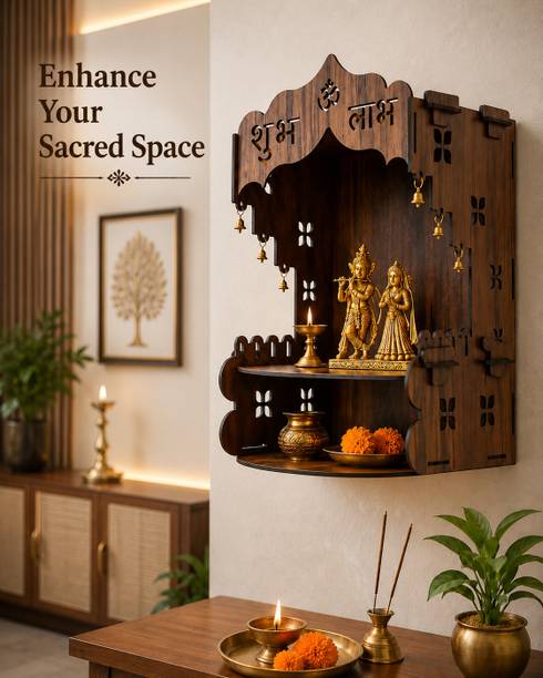 Krishna Mart Shubh Labh Wall Mounted Mandir Engineered Wood Home Temple