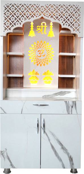 MandirParadise Modern Wooden Pooja Mandir for Home | Marble Finish Shree Om Kalash Design Engineered Wood Home Temple