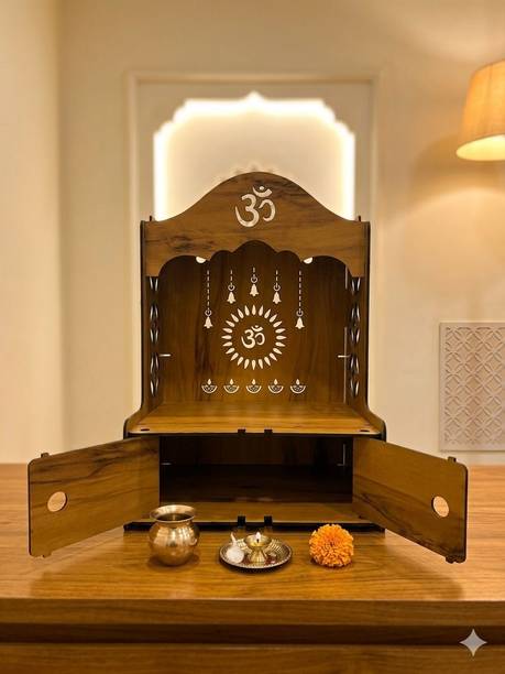 Expro Om Wooden Pooja Mandir with Storage Solid Wood Home Temple