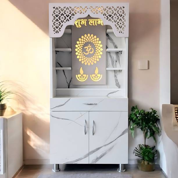 Shlok Modern Temple With Decorative LED Light Engineered Wood Home Temple