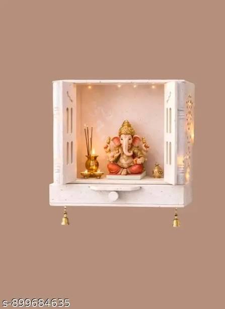 JAMWAIART Wooden Home Temple Marble Look | Mandir Wall Mounted | White | 16x16x8" Solid Wood Home Temple