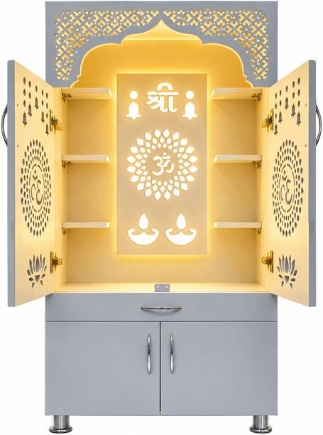 Auramandir Home Temple/Pooja Mandir with Led Lights(Height 130cm Pre-assembled) Engineered Wood Home Temple
