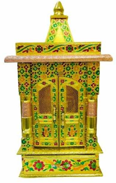 RS HANDICRAFT AND MARBLES Golden meenakari 10*6 mandir Solid Wood Home Temple