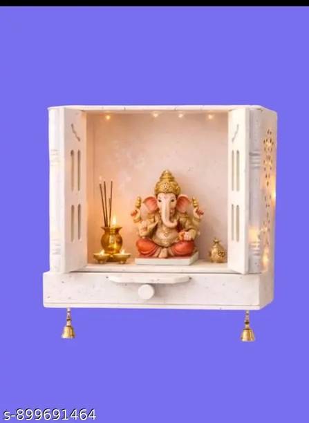 JAMWAIART Wooden Home Temple Marble Look | Mandir Wall Mounted | White | 16x16x8" Solid Wood Home Temple