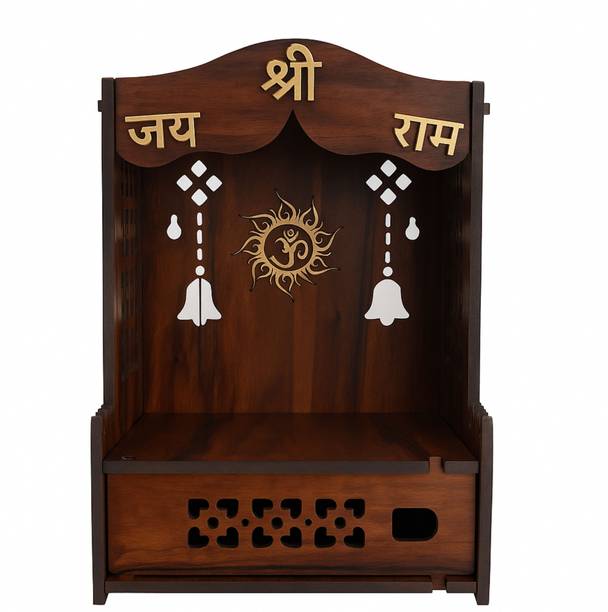 Pinkcity International Wall Mount Temple ll Pooja Ghar ll Dev Dwar For Home&Office Solid Wood Home Temple