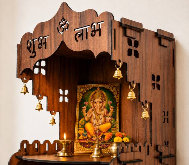 dktextile Premium Wooden Finish Home Tempal With Six Belll Engineered Wood Home Temple