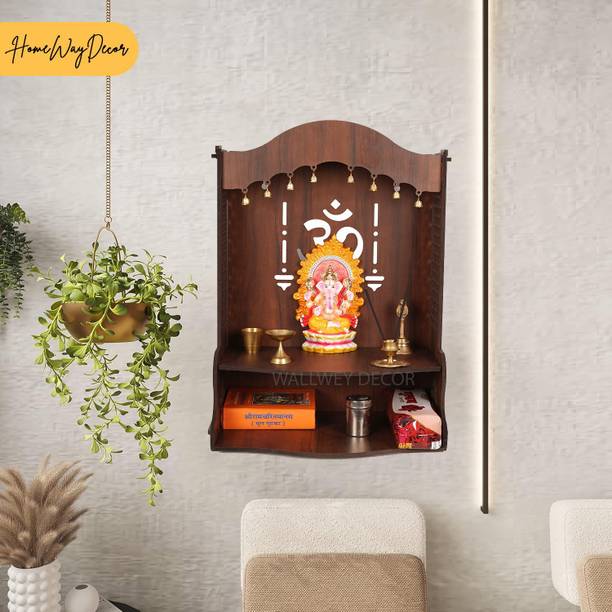 Pinkcity International Wall Mount Temple ll Pooja Ghar ll Dev Dwar For Home&Office Solid Wood Home Temple