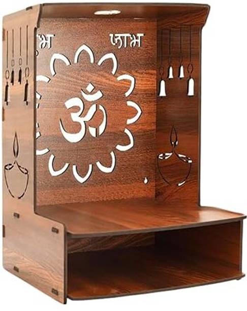 ARBOREALIX Wooden Wall Mount Pooja Mandir with Om Cut Design Engineered Wood Home Temple