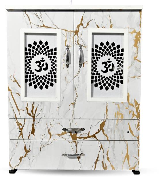 MARECARA WOODS MARECARA Divine White Mandir – LED Light & Door | Marble Finish Engineered Wood Home Temple
